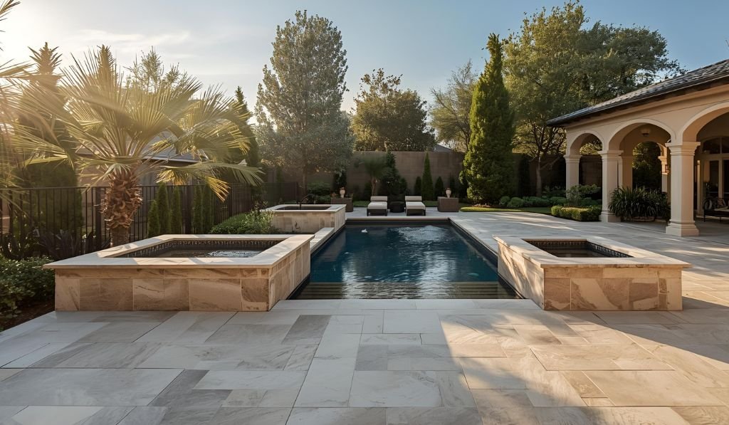 travertine pavers pool deck